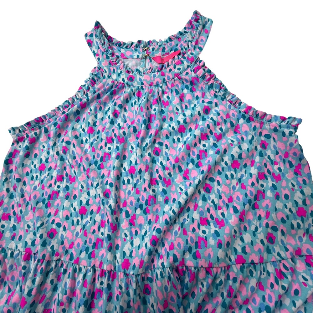 Lilly Pulitzer Tiered Ruffle Halter Dress Large Cotton Multicolor Animal Print - Picture 4 of 11